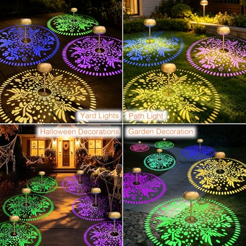 Upgraded 2 Pack 3-in-1 Solar Pathway Lights: RGB & Warm White Color Changing Garden Lights, Waterproof Outdoor Lighting for Garden, Yard, Path, Cemetery Grave