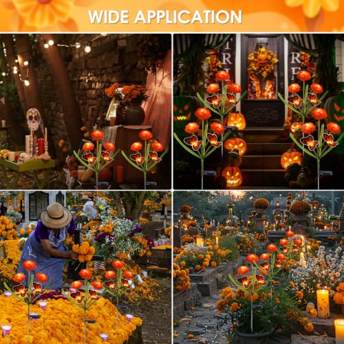 Dia de Los Muertos Decorations Outdoor Solar Powered Marigold Flower Lights - style: Marigolds