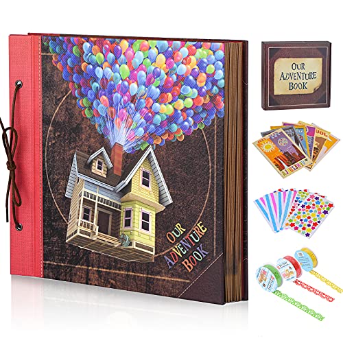 Scrapbook Photo Album, Our Adventure Scrap Book, 12 Inches by Inches Embossed Words Hard Cover Movie Up Travel Scrapbook for Anniversary, Wedding, Travelling, Baby Shower, etc (Scrapbook-Balloon) - color: Scrapbook-Balloon