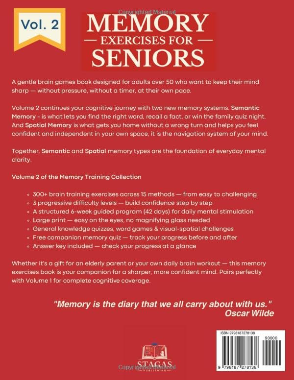 Memory Exercises for Seniors: Semantic & Spatial Memory | Vol. 2 Memory Training Collection | 300+ Brain Training Exercises | Large Print | 6-Week Program