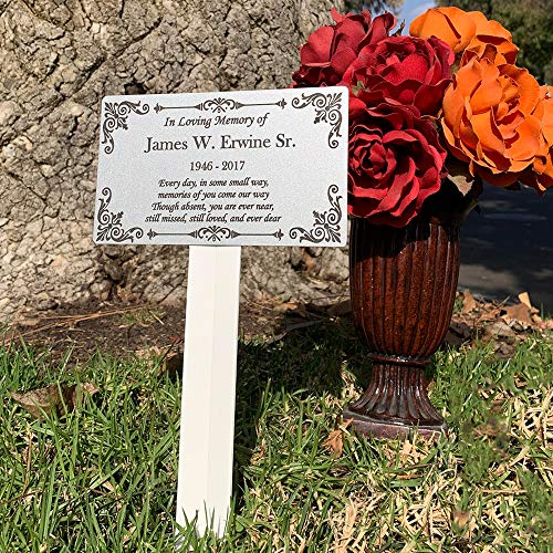 Personalized Memorial Plaque Stake, Grave Marker (Silver/Black) - color: Silver/Black