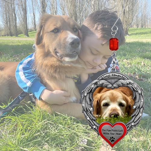 Dog Memorial Photo Christmas Ornaments Set of 2, Always Remember The Paw Prints I Left Within Your Heart, Angel Wings Pet Loss Picture Frame Ornaments, Sympathy for Loss of Dog, Memorial Keepsake - size: 2 Pieces - Standard