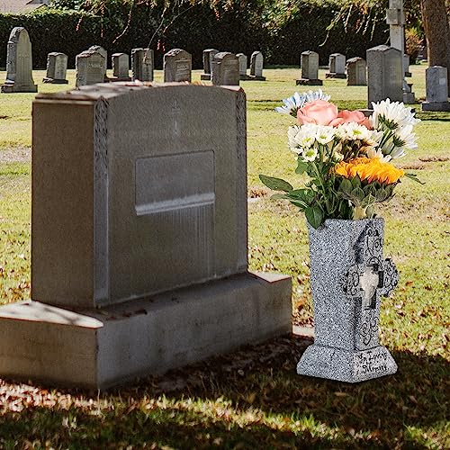 HUYIENO Solar Cemetery Vase with LED for Fresh/Artificial Flowers Grave Flower Cross Vase Headstones Vases with Spikes Gravestone Decor Memorial Gifts for Loss of Loved One - style: Large Cross