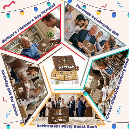 CY2SIDE Retirement Wooden Scrapbook Kit - 109PCS The Legend Has Retired Memory Book Gift for Men Women Coworker Teacher Parents, DIY Photo Book Keepsake Album for Retirement Party Farewell Celebration - style: Retirement