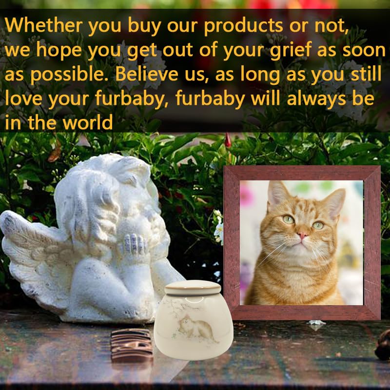 Cat Urn, Ceramics Pet Urn for Cat Ashes. Urns for Cat & Small Dog with Inner Layer Cracking Craftsmanship (Sleeping Kitty Pattern)