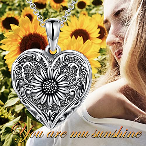 SOULMEET Personalized Silver Locket Necklace That Holds Pictures Photo Keep Someone Near to You, Memorial Custom Lockets Necklaces Letters Engraving for His Her - color: A3-Sunflower-Black, style: Locket Necklace Only