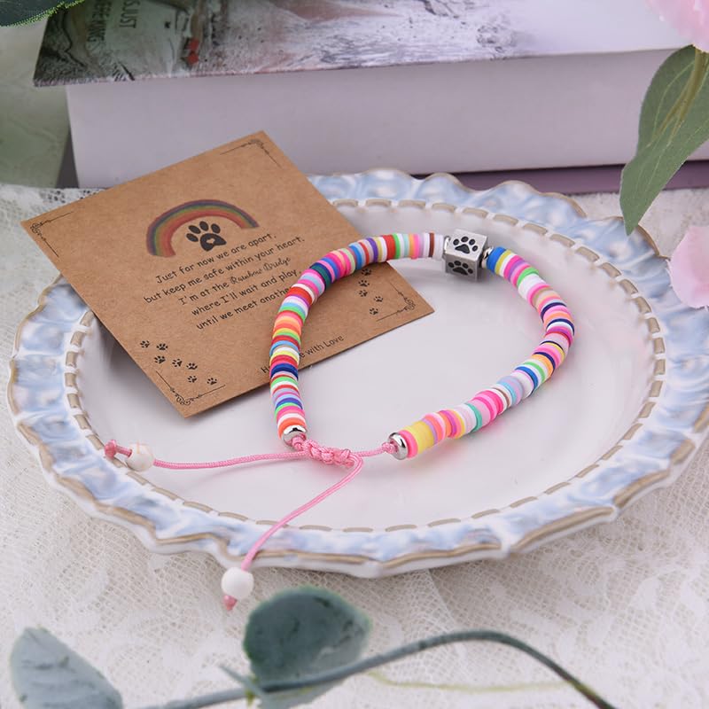 Xiyantiji Memorial Bracelet Gifts for Pet Loss Sympathy Gifts for Loss of Dog Cat Pet Owner Friends Rainbow Bridge Paw Print Bracelet