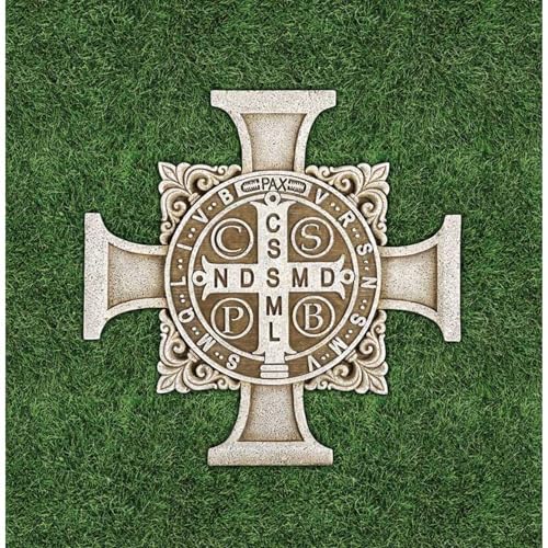 Christian Brands Avalon Gallery Saint Benedict Stepping Stone Cross, Stone Resin Garden Décor, 11" Square
