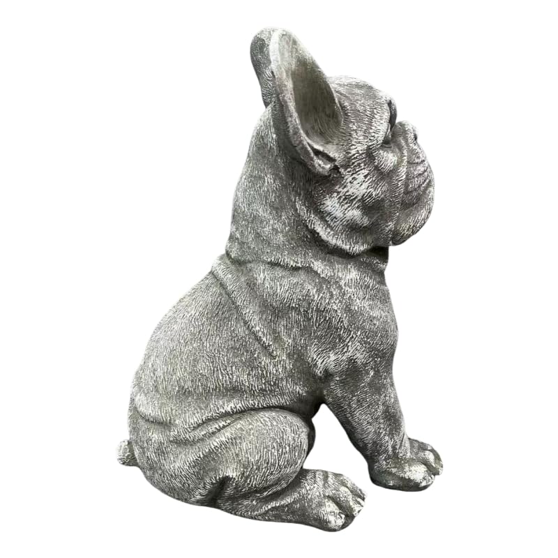 French Bulldog Statue, 15.75 in Weathered Gray Resin Dog Sculpture | Upright ears, defined facial folds, broad front paws; porch patio entryway accent, Frenchie lover and housewarming gift - color: French Bulldog
