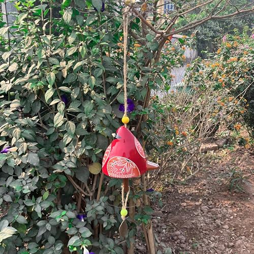 Bird Song Bell Wind Chime, Ceramic Cardinal Fashion Hanging Windchimes for Rustic Music Garden Backyard Church Decoration Porch Outside Outdoor Festival Memorial Gift Witness Friendship (Red)