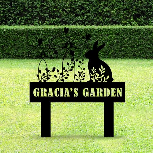 Custom Metal Rabbit and Flower Garden Stake, Bunny Metal Garden Sign, Personalized Easter Rabbit with Flower Sign, Farm Animal Sign, Pet Grave Marker, Rabbit Sympathy Gift, Pet Loss, Remembrance Stake - color: STAKEDESING_10