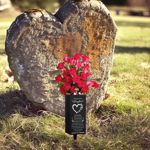 WEBEEDY Letters to My Daughter Grave Vase Happy Heavenly Birthday Metal Cemetery Vases with Spike, Heart Butterflies Wings Memorial Vases, Memorial Gifts for Loss of Gaughter, 1pc, 3.1x7.9 Inch - color: A Letter to My Daughter
