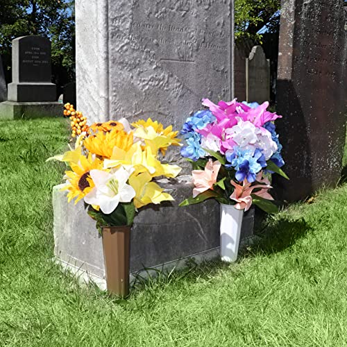 Memorial Floral Vases with Foam Included - (White, 2 Pack) | Outdoor In Ground Vases with Stakes, for Fresh and Artificial Flowers - size: 2-Pack