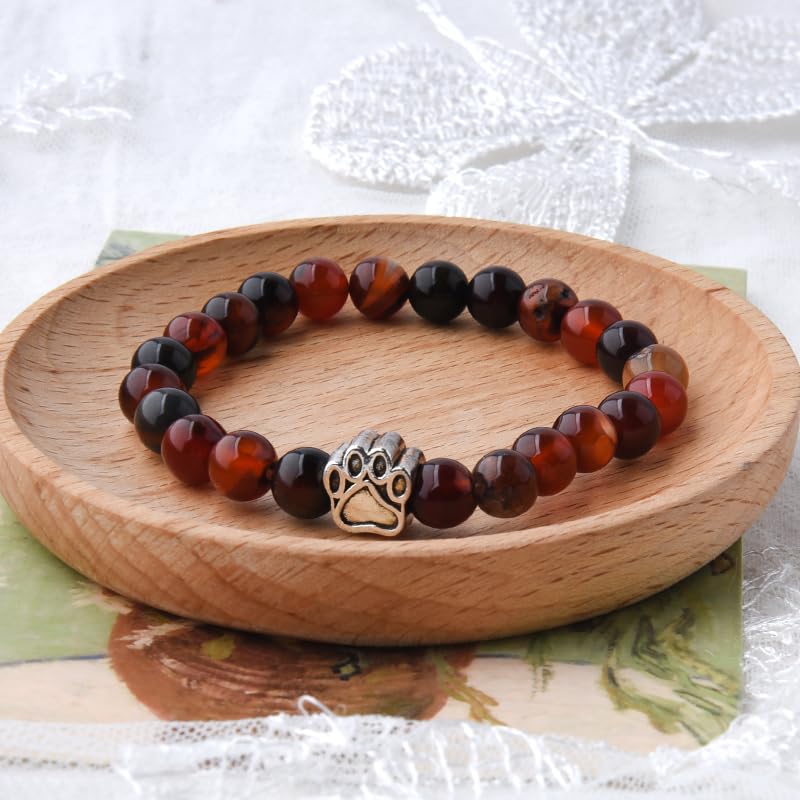 ShiQiao Spl Cat Dog Footprint Paw Stretchable Bracelet for Women Men Birthday Gifts for Cat Dog Lovers Gift for Pet Owner Natural Stone Beads Bracelets for Daughter Son Memorial Remembrance Bracelet