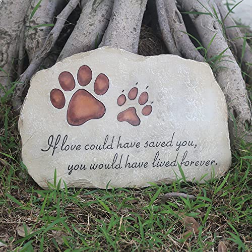 Pet Memorial Stone for Cats Dogs Headstone Pet Tombstone Grave Markers with Paw Print, Sympathy Poem in Lawn, Garden, Backyard, Pet Loss Gifts