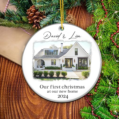 Personalize Our 2025 First Christmas Married at Our New Home Ornament Custom Name Homeowners House Photo Housewarming Wedding Gift for Couples Newlyweds Just Engaged Family Special Holiday Keepsake - color: Photo House