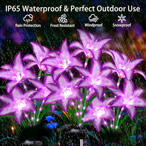 Solar Lights Outdoor, Gift For Women Mom Grandma Wife Daughter Friends, 4 Pack 16 Solar Purple Lily Flower Lights, Solar Flower Lights Waterproof, Outside Decor Stake Lights For Garden Yard Patio Lawn - style: Solar Purple Lily