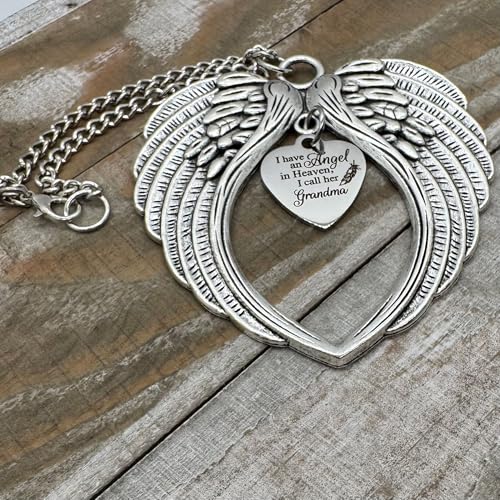 Grandma Memorial Car Charm – Guardian Angel Wings Rearview Mirror Ornament – “I Have an Angel in Heaven, I Call Her Grandma” – Grandmother Remembrance Gift