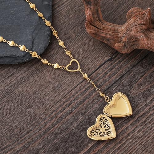 Personalized Heart Locket Necklace for Women Stainless Steel- Heart Necklace - color: Gold-J
