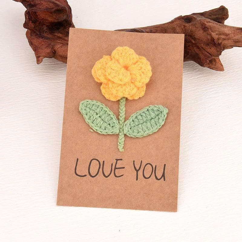 Handmade Crochet Yellow Rose Love You Kraft Paper Valentine Greeting Card | 3D Yellow Flower Card, Fiancee Gf Wife Present Idea, Romantic Love You Gift for Valentine Anniversary Birthday for Your Lover - color: Rose Love You Card Gift