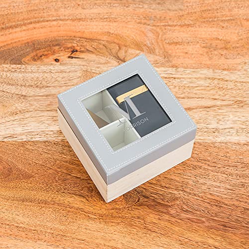 Weddingstar Custom Wood and Faux Leather Keepsake Box With Glass Lid - Initial Monogram - style: Initial Monogram