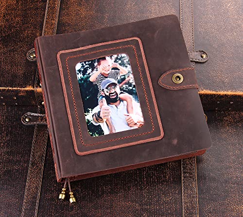 Leather photo Album Self Adhesive Pages, Handamde Leather Scrapbook Photo Album, Wedding Family Album, Holds 3x5, 4x6, 5x7, 6x8 Photos - Coffee - color: Coffee, size: 9.6x9.6x1.3