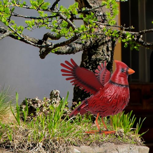 hogardeck Cardinal Garden Decor Outdoor Statues, Large Metal Red Bird Standing Yard Art, Lawn Sculptures Ornaments for Outside Patio Backyard, Holiday Sympathy Gifts for Grandma Mom