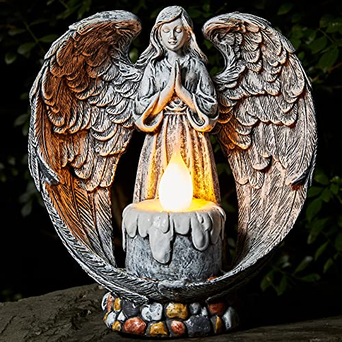 Angel Garden Statues Outdoor Cemetery Decorations for Grave Take The Cross Praying Wings Angel Figurine Cemetery Lights Patio Lawn Yard Porch Decorations 10.24 Inch - style: Praying Wings Angel