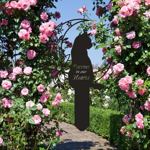 Cat Grave Marker Outdoor Memorial, 12in Metal Pet Memorial Plaque with Garden Moon Cat, Weatherproof Headstone for Yard or Indoor Tribute