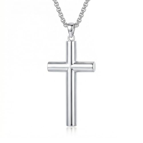 925 Sterling Silver Cross Necklace for Men & Women Crucifix Jesus/Cross Pendant with 22"+2" Stainless Steel Chain Jewelry Gift for Christmas, Father's Day, Mother's Day, Birthday-Gift Box Included - style: A03 Cross