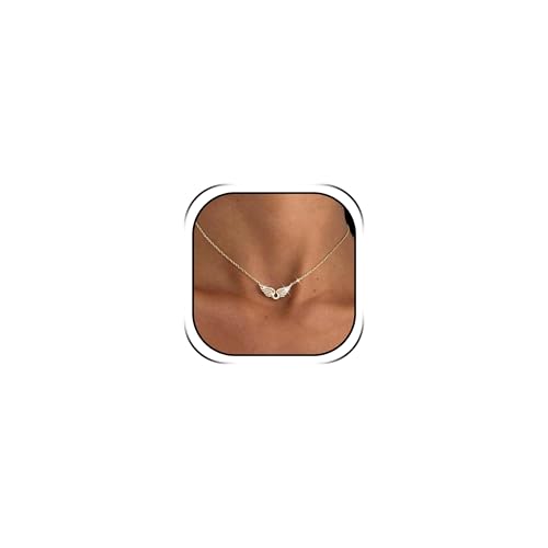 YANCHUN Angel Wings Necklace for Women Silver Gold Plated Pendant Dainty Minimalist Chain Jewelry Guardian Angel Memorial Gift for Mom Anniversary Daily Wear - color: A3:Gold