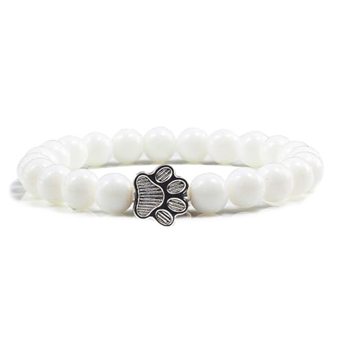 POYAMUSE Lovely Pet Paw Turquoise Beaded Strand Bracelet for Women Men Pet Memorial Jewelry, Cute Dog Cat Paw, Colorful Turquoise Beads - color: White porcelain