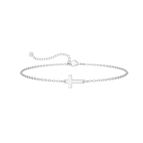 Moodear Cross Bracelet for Women, Dainty Sterling Silver/Gold Plated Gift | Christian Religious Gifts for Teen, Stocking Stuffers, Adjustable Link Bracelets, Sparkling CZ Cross, Non Tarnish Jewelry - color: Silver Cross Bracelet
