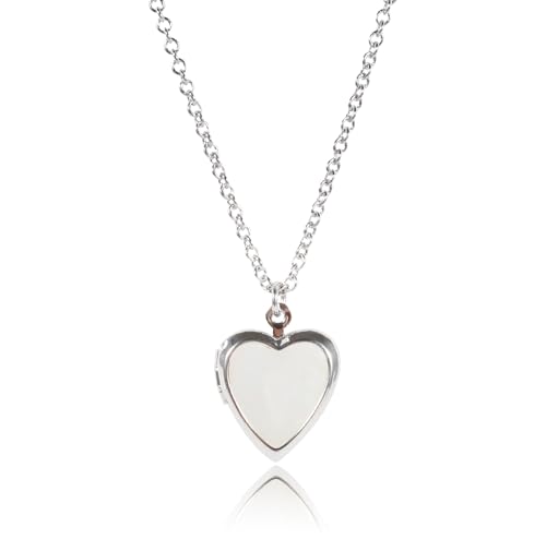 Heart Locket Necklace, Silver Plating With Heart Mother Of Pearl For Women - color: Silver