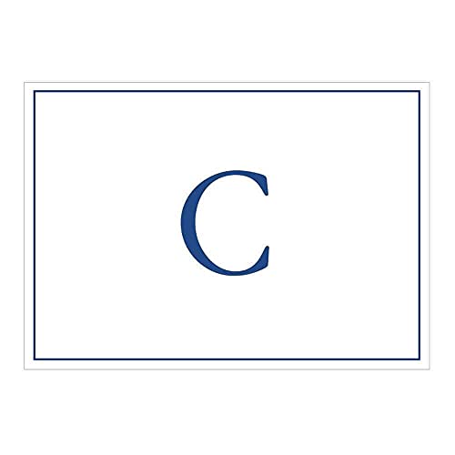 Caspari Navy Embossed Initials Boxed Note Cards in Letter C, 8 Note Cards & Envelopes - color: Navy C