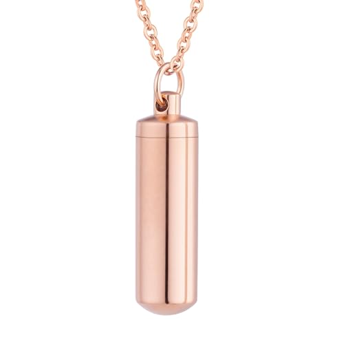 Cremation Jewelry for Ashes Pendant Urn Necklace Cylinder Keepsake Ashes Memorial Jewelry Necklace with Fill Tool Urn Memorial Ash Jewelry - color: Rose Gold