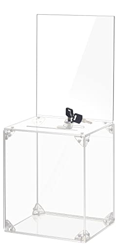 KYODOLED Acrylic Donation Box With Lock & Slot, Clear Raffle Box & Tip Jar - color: Clear-Tall-1P, size: 6.2 x 4.6 x 4 inch