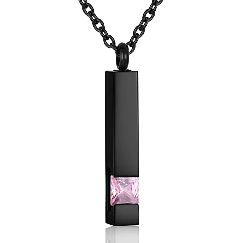 Square Crystal Bar Cremation Urn Necklace Holder for Ashes Stainless Steel Ashes Memorial Keepsake Cremation Jewelry Black Square Zircon Bar Memorial Pendant Necklace for Women Men - color: Pink