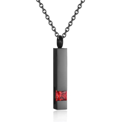 Urn Necklaces for Ashes Stainless Steel Bar Pendant Necklace Cube Memorial Ashes Necklace Crystal Cremation Urn Pendant for Men - color: Black-red