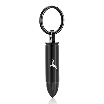 XSMZB Cremation Urn Keychain for Ashes Deer Bullet Keepsake Keychain Pendant Stainless Steel Memorial Jewelry for Women Men - color: Black