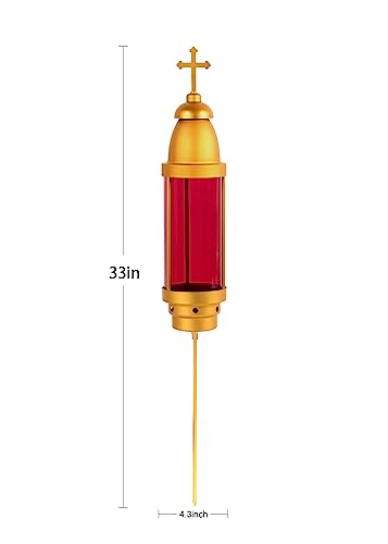 Gold Red Cross Cemetery Light Candle Holder for Grave, Memorial Decoration Lantern