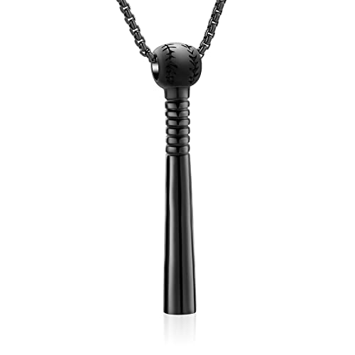 Oinsi Urn Necklace for Ashes Sport Keepsake Jewelry for Women Men Baseball Bat Cremation Urn Necklace Memorial Pendant with Filling Kits - color: Black