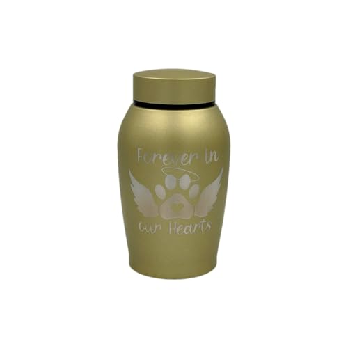 Pet Cremation Urn Engraved Stainless Steel | for Medium Pets up to 70 Pounds | Gold | Beautiful Memorial for Dogs, Cats, Birds, Rabbits, Horses, and More - color: Gold - Forever in Our Hearts, size: Medium