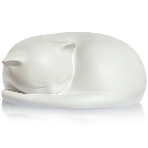 Cat Urn, Sleeping Resin Cremation Pet Urns for Cat Ashes, White - color: White