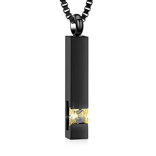 XSMZB Crystal Bar Cremation Urn Jewelry for Ashes Birthstone Cube Memorial Urn Necklace for Women Men Funeral Ashes Keepsake Pendant - color: Yellow