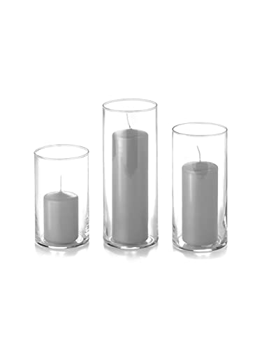 yummi Set of 36 Slim Pillars and Cylinder Vases - Light Gray - color: Light Gray