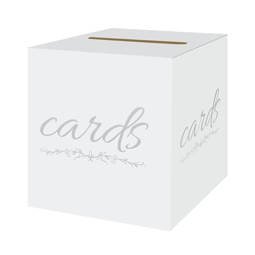 White and Silver Wedding Card Box for Graduation Party Birthday Baby and Bridal Shower Funeral Anniversaries Decorations Cardboard Gift Card Holder Diaper Raffle Ticket Voting Box With Slot - color: WhiteSilverF