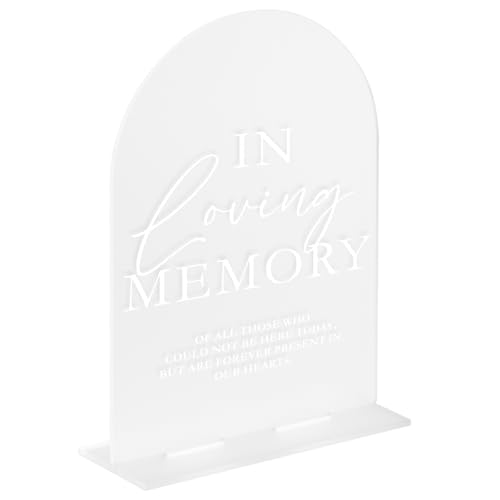 Frosted Acrylic Memory Sign- 5"x7" Acrylic In Loving Memory Sign Wedding Sign and Base,1/8" Thick | Modern Calligraphy White Lettering Arch Sign for Wedding Reception - style: In Loving Memory