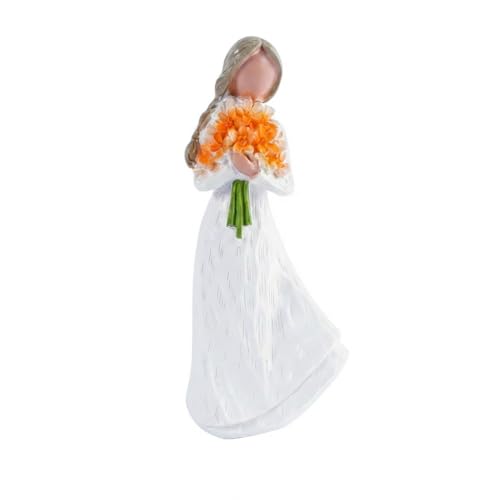 Angel Figurines Guardian Angel Statue Holding Orange Flower Bouquet Elegant White Resin Angel Figurine Hand Painted for Shelf Tabletop Living Room Office Sympathy Gift - color: Orange
