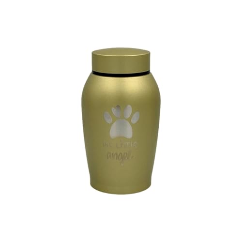Pet Cremation Urn Engraved Stainless Steel | for Small Pets up to 20 Pounds | Gold | Beautiful Memorial for Dogs, Cats, Birds, Rabbits, Horses, and More - color: Gold - My Little Angel, size: Small